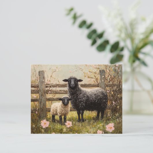 Ewe and Lamb Spring Sheep Art Postkarte (Stehend Vorderseite)