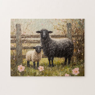 Ewe and Lamb Spring Sheep Art Puzzle