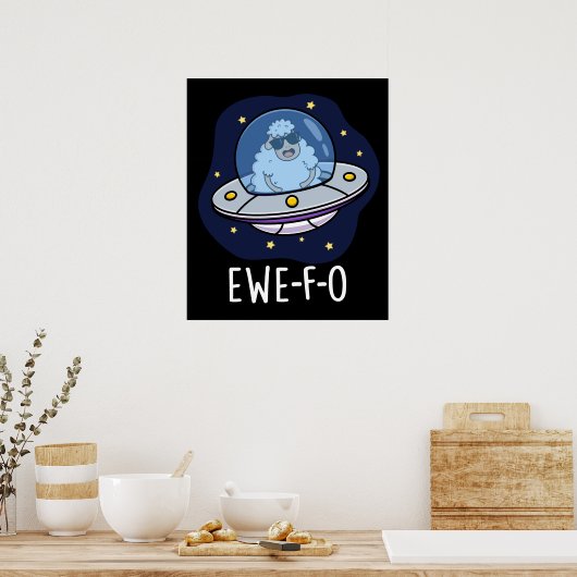 Ewe-F-O Funny UFO Pun Dark BG Poster (Küche)