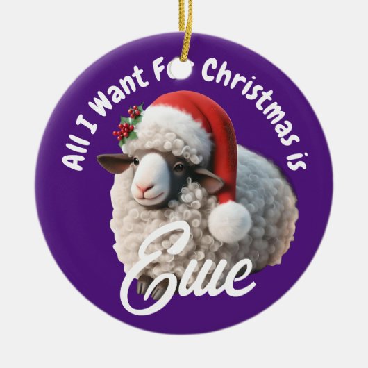 Ewe Tragen Weihnachtsmannmütze Lila Weihnachten Keramik Ornament (Vorne)