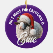 Ewe Tragen Weihnachtsmannmütze Lila Weihnachten Keramik Ornament (Hinten)