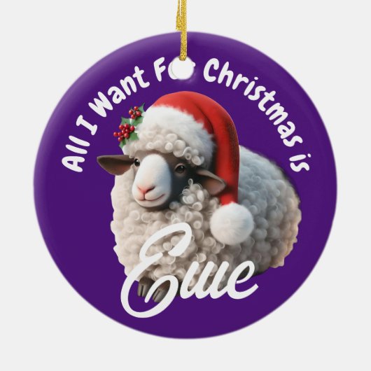 Ewe Tragen Weihnachtsmannmütze Lila Weihnachten Keramik Ornament (Hinten)