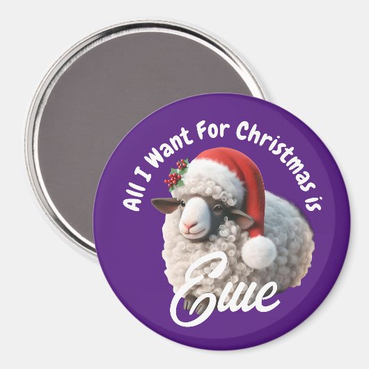Ewe Tragen Weihnachtsmannmütze Lila Weihnachten Magnet (Vorderseite/Rückseite)