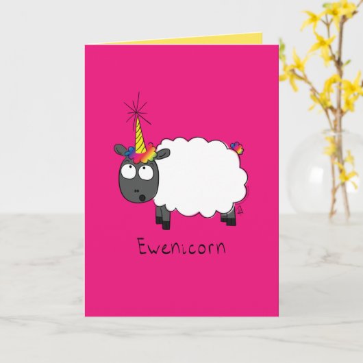 Ewenicorn - Funny Sheep Unicorn Grußkarte Karte (Gelbe Blume)