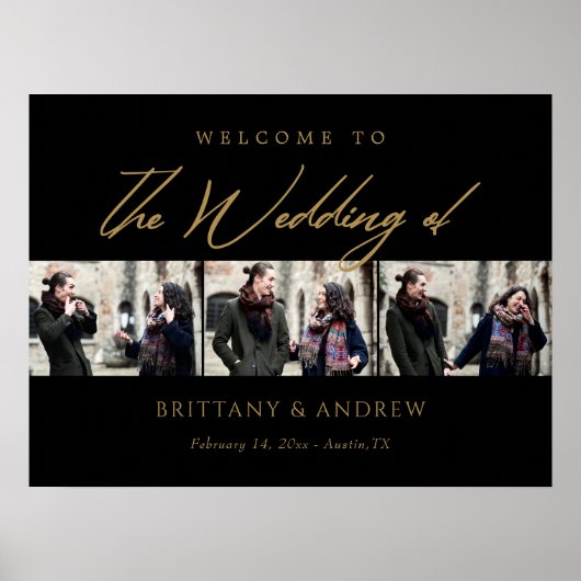 Ewige Anleihe: Elegante Schwarz & Gold Hochzeit Wi Poster (Vorne)