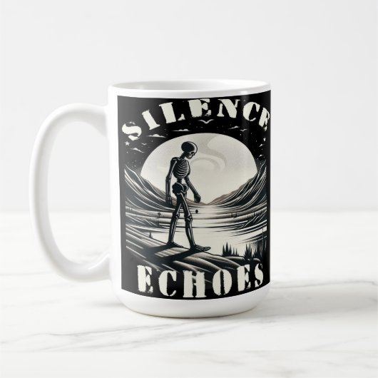 Ewige Einsamkeit: Ein Skelett durch Kaffeetasse (Links)