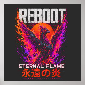 Ewige-Flamme-Illustration – Phönix aus Neonfeuer Poster