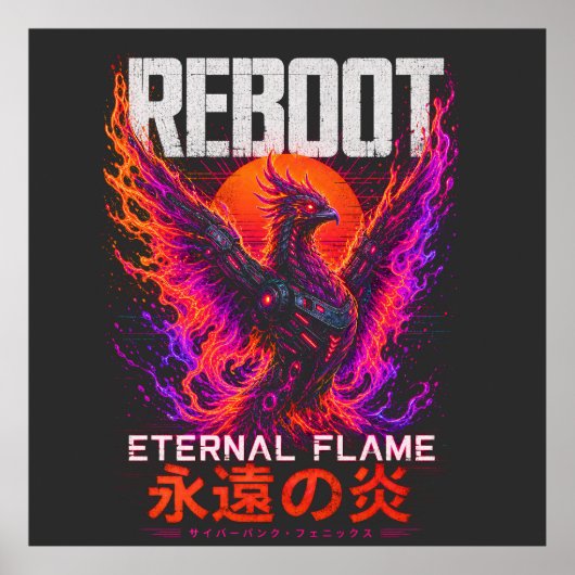 Ewige-Flamme-Illustration – Phönix aus Neonfeuer Poster (Vorne)