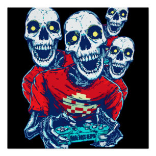 Ewige Gaming-Bruderschaft: Das rote Gamer-Skelett Poster