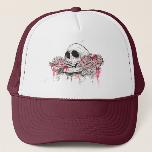 Ewige Kante: Skull & Rose Cap Truckerkappe (Vorderseite)