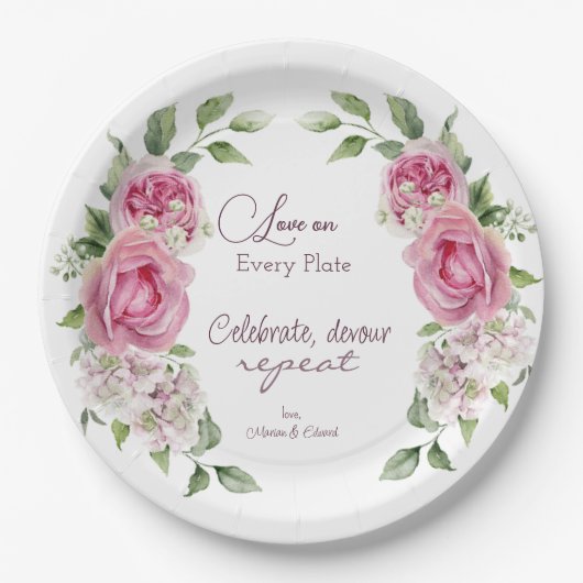 Ewige Liebe blüht Hochzeitspapierplatte Pappteller (Vorderseite)