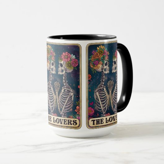 Ewige Liebe bricht hier! ☕ 💀 🌺 Tarot Lovers Tasse (VorderseiteRechts)
