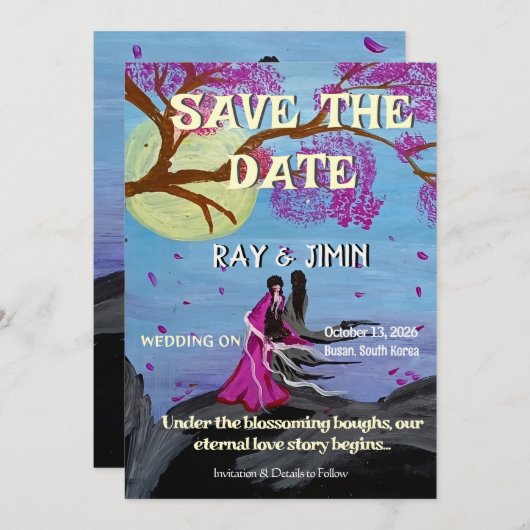 Ewige Liebe Cherry Blossom Save the Date (Vorne/Hinten)