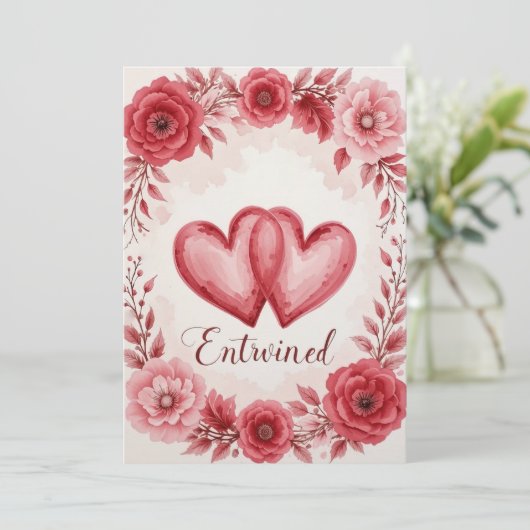 Ewige Liebe Herz und Rose Kunst Dankeskarte (Stehend Vorderseite)