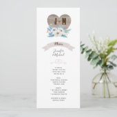 Ewige Liebe White Blume Blue Leaf Wedding MENU Einladung (Stehend Vorderseite)