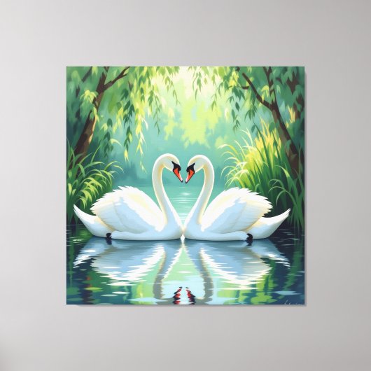 Ewige Liebe –Zwei verliebte Schwäne im Abendlicht Leinwanddruck (Vorderseite)