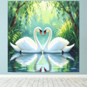 Ewige Liebe –Zwei verliebte Schwäne im Abendlicht Leinwanddruck (Insitu (Holzboden))