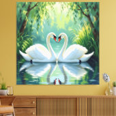 Ewige Liebe –Zwei verliebte Schwäne im Abendlicht Leinwanddruck (Insitu (Wohnzimmer))