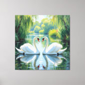Ewige Liebe –Zwei verliebte Schwäne im Abendlicht Leinwanddruck (Vorderseite)