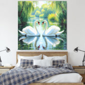Ewige Liebe –Zwei verliebte Schwäne im Abendlicht Leinwanddruck (Insitu (Schlafzimmer))
