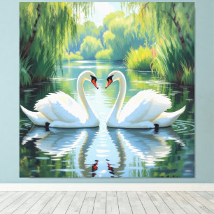 Ewige Liebe –Zwei verliebte Schwäne im Abendlicht Leinwanddruck