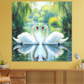 Ewige Liebe –Zwei verliebte Schwäne im Abendlicht Leinwanddruck (Insitu (Wohnzimmer))