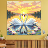 Ewige Liebe –Zwei verliebte Schwäne im Abendlicht Leinwanddruck (Insitu (Wohnzimmer))