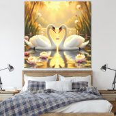 Ewige Liebe –Zwei verliebte Schwäne im Abendlicht Leinwanddruck (Insitu (Schlafzimmer))