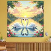 Ewige Liebe –Zwei verliebte Schwäne im Abendlicht Leinwanddruck (Insitu (Wohnzimmer))