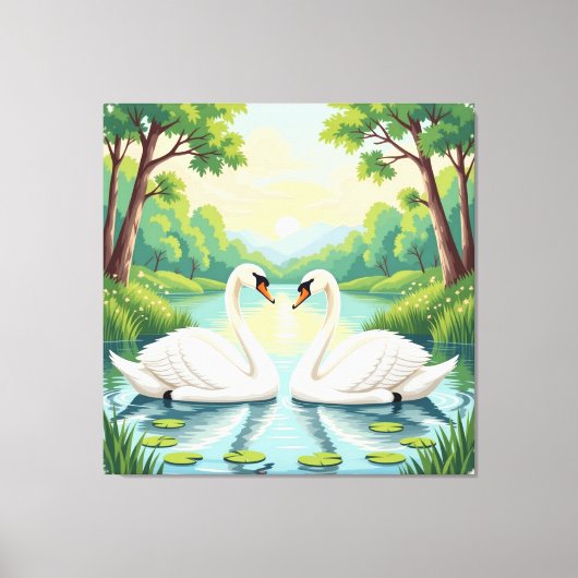 Ewige Liebe –Zwei verliebte Schwäne im Abendlicht Leinwanddruck (Vorderseite)