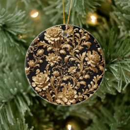 Ewige Opulenz: Schwarz-Gold-Barock-Flora Keramik Ornament
