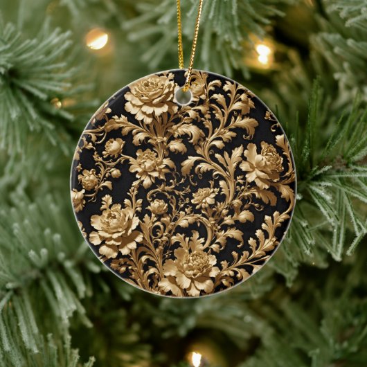 Ewige Opulenz: Schwarz-Gold-Barock-Flora Keramik Ornament (Baum)