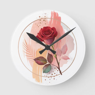 Ewige Röte: Eine moderne Rose in abstrakter Harmon Runde Wanduhr