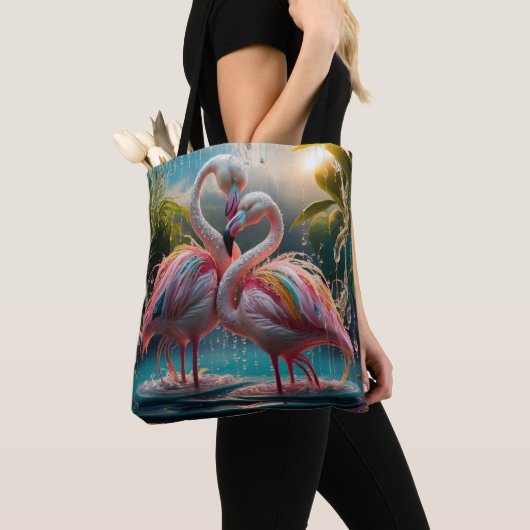 Ewige Zuneigung: Wasser Flamingos Embrace Tasche (Von Nahem)