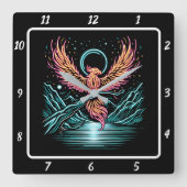 Ewiger Phoenix über Fernspitzen Quadratische Wanduhr (Vorderseite)