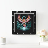Ewiger Phoenix über Fernspitzen Quadratische Wanduhr (Zuhause)