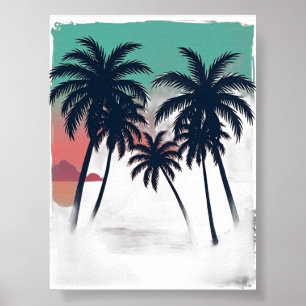 Ewiger Sommer Vaporwave Tropischer Sonnenuntergang Poster