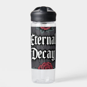"Ewiger Verfall"-Gothic-Totenkopf- und Rosenillust Trinkflasche