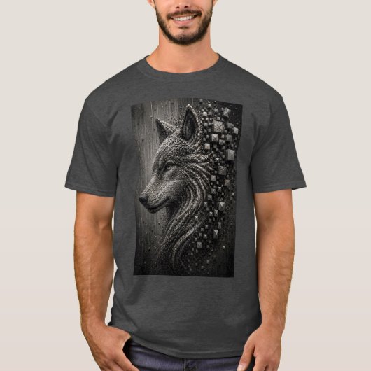 Ewiger Wolf | Abstrakter 3D-Mikro-Mosaik-Wolf T-Shirt (Vorderseite)