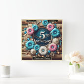 Ewiges Blut: Rustikales 5-jähriges Design Quadratische Wanduhr (Zuhause)