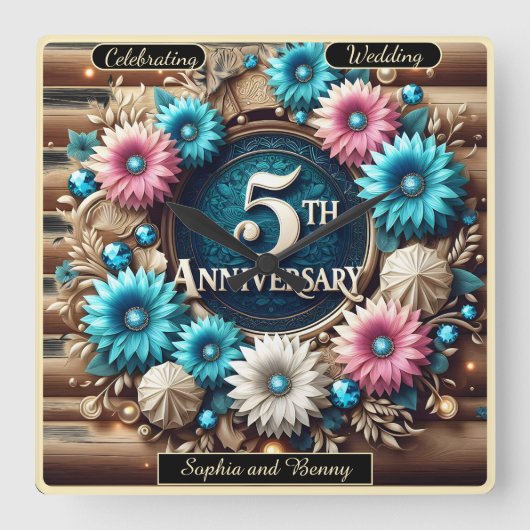 Ewiges Blut: Rustikales 5-jähriges Design Quadratische Wanduhr (Vorderseite)