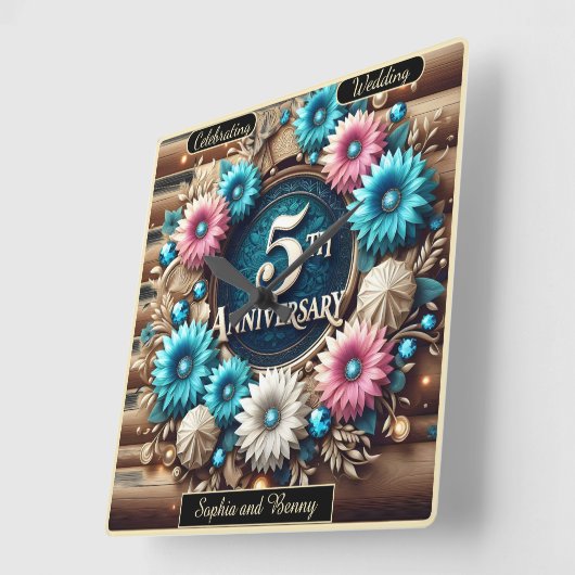 Ewiges Blut: Rustikales 5-jähriges Design Quadratische Wanduhr (Winkel)