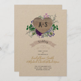 Ewiges Herz Hochzeit Lila Blue Floral Kraft Einladung