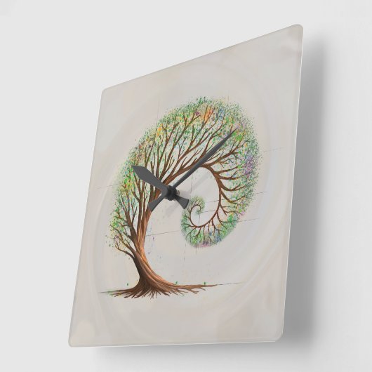 Ewiges Wachstum - Spiralbaum mit goldenem Verhältn Quadratische Wanduhr (Winkel)