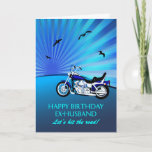 Ex Husband Birthday Motorrad Sunset Card Karte<br><div class="desc">Herzlichen Glückwunsch zum Geburtstag Ex-Mann-Karte mit einem Motorrad. Eine perfekte Karte für einen Biker. Ein blaues Motorrad mit einem stilvollen Sonnenuntergang und fliegenden Vögeln. Jeder Radfreund wird Liebe haben,  eine solche Karte zu bekommen.</div>