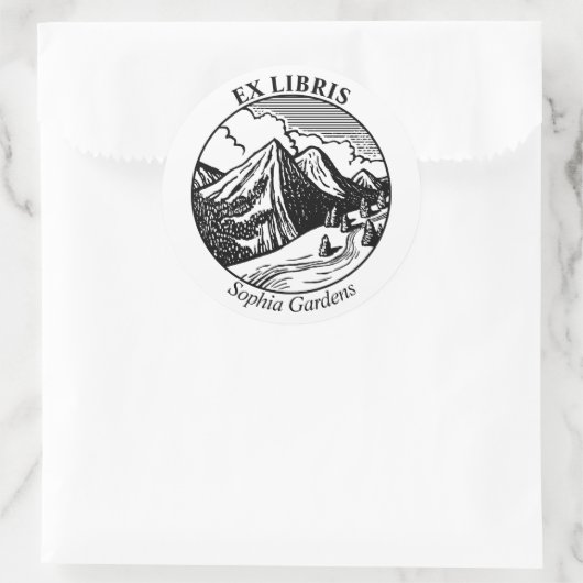 Ex Libris - Alpenlandschaft Runder Aufkleber (Tasche)