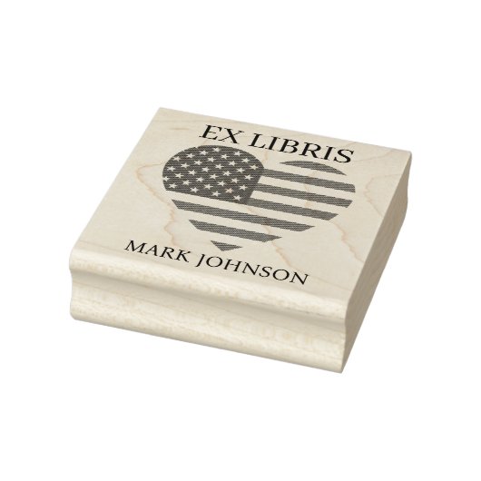 EX libris America flag in heart bookplate library Gummistempel (Stempel)