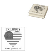 EX libris America flag in heart  bookplate library Gummistempel (Stempel)