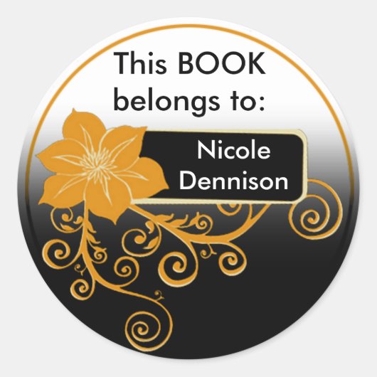 Ex Libris Aufkleber (Blumenorange) (Vorderseite)