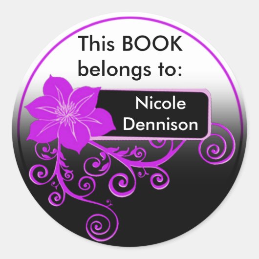 Ex-Libris-Aufkleber (floral lila) Runder Aufkleber (Vorderseite)
